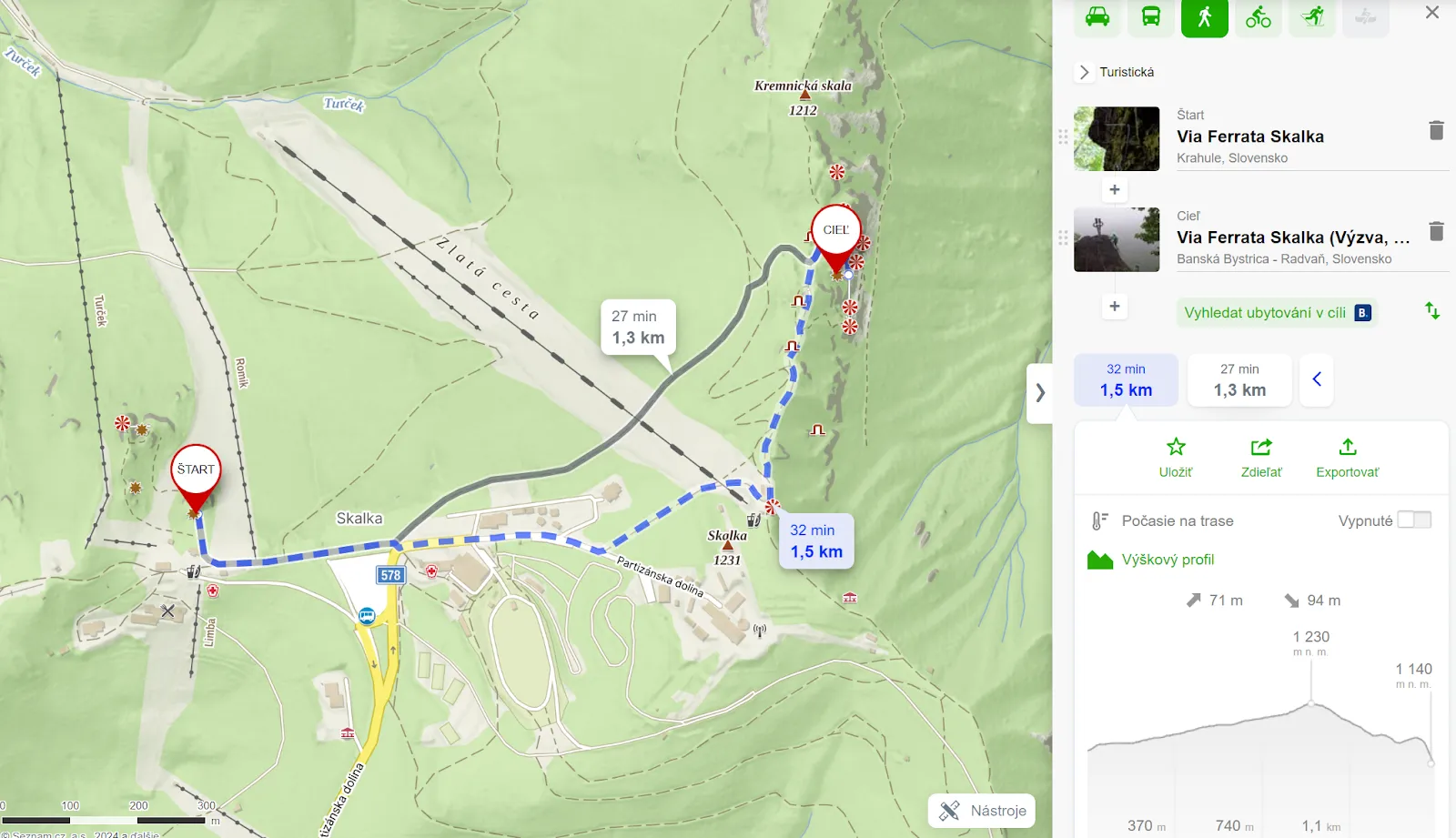 Via ferrata Skalka mapa ( Mapy.cz)