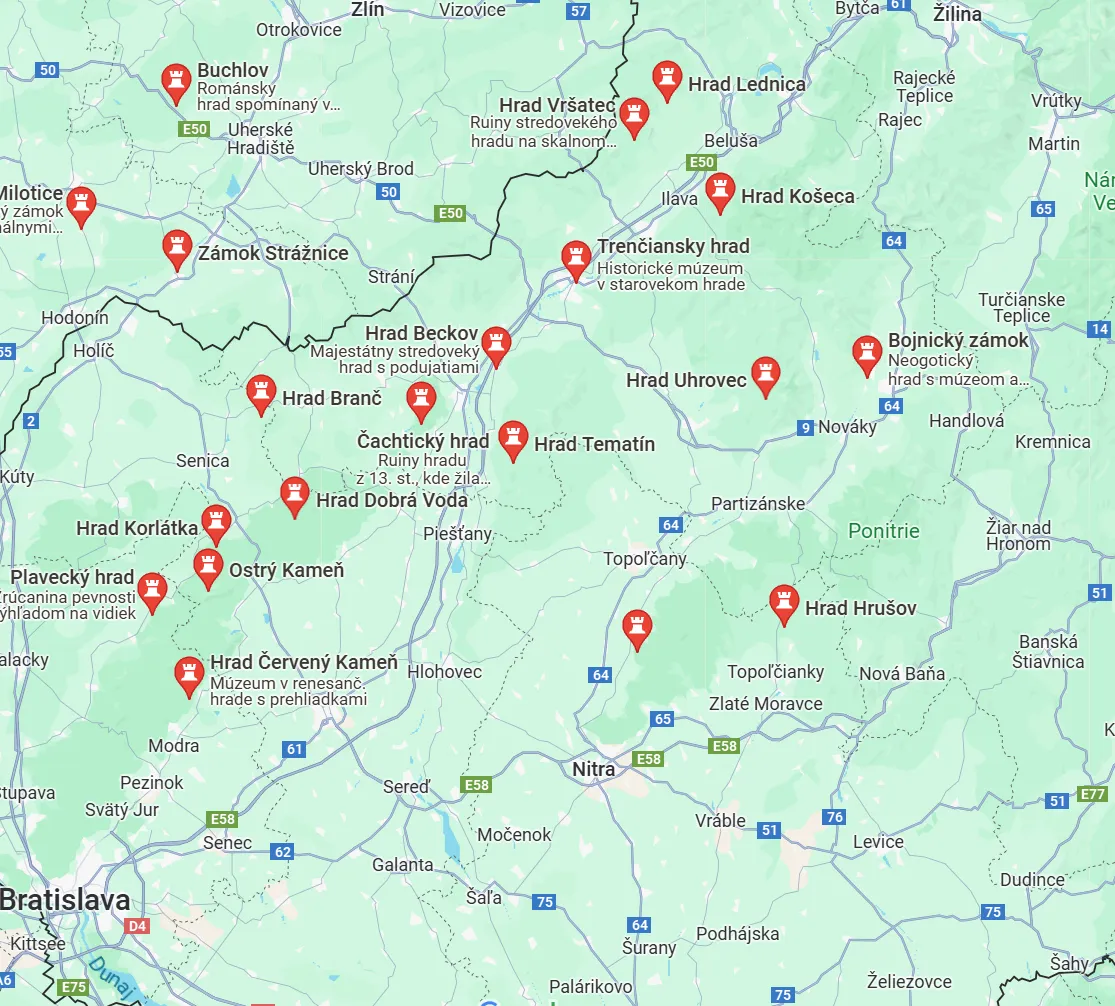 Mapa hradov a zámkov na Slovensku