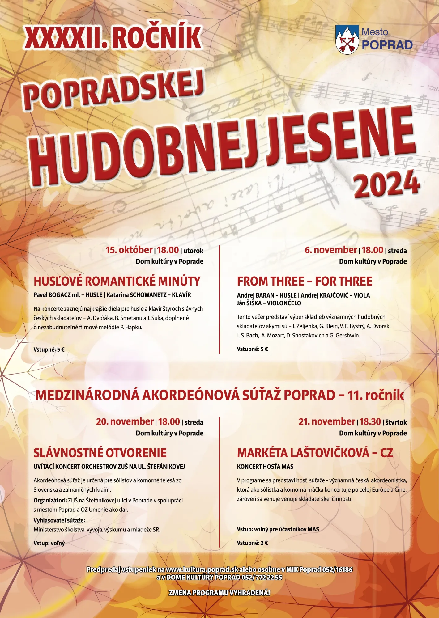 42. ROČNÍK POPRADSKEJ HUDOBNEJ JESENE 2024