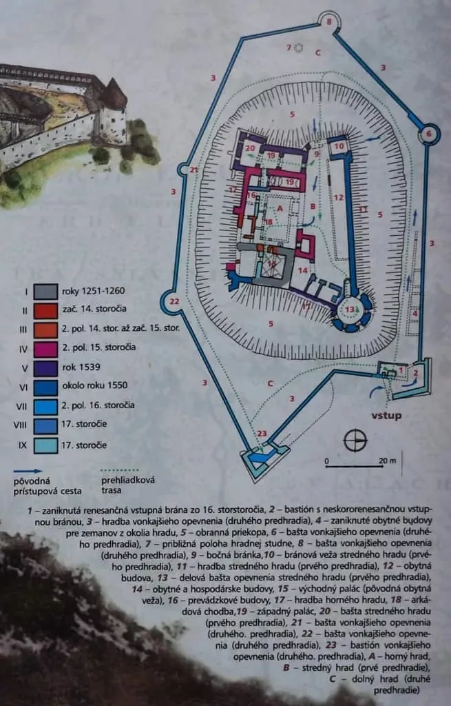 mapa arealu zrucaniny hradu Branc