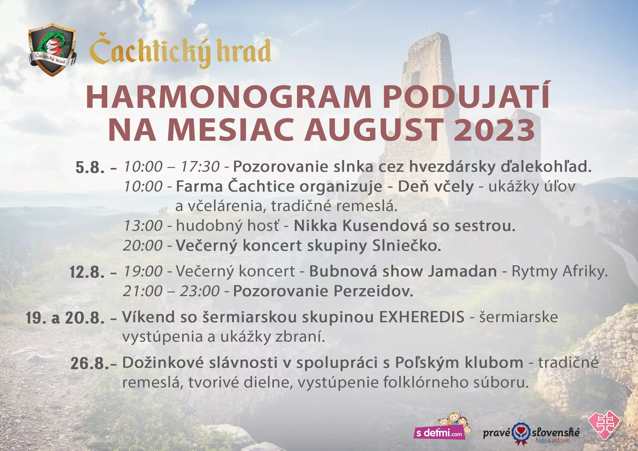 Podujatia na Čachtickom hrade 2023