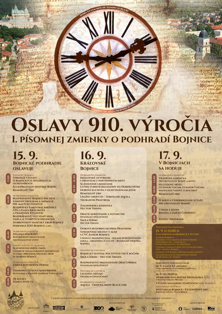 Oslavy mesta Bojnice 2023 - 910. výročie 1. písomnej zmienky o Bojniciach