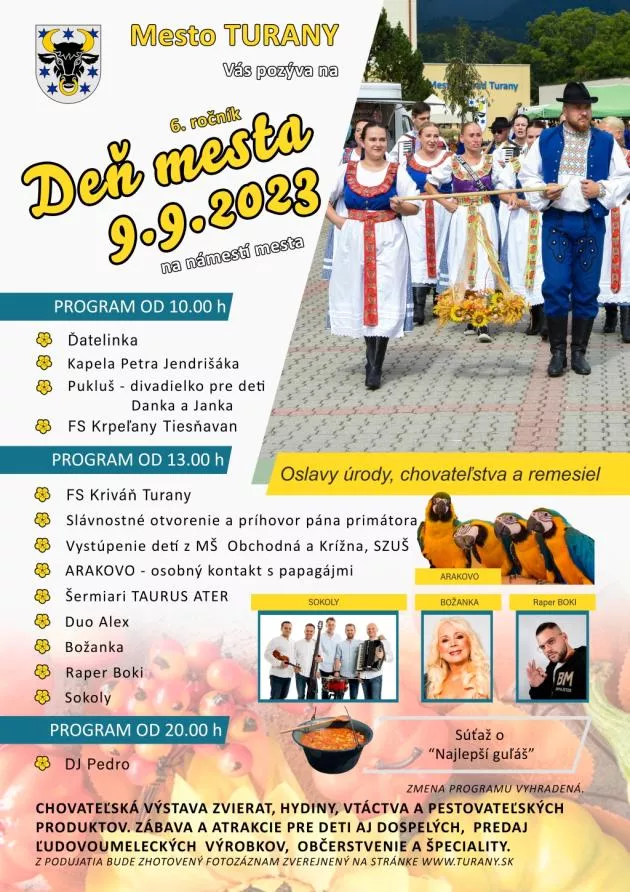 Deň mesta 2023 Turany - 6. ročník oslavy úrody, chovateľstva a remesiel