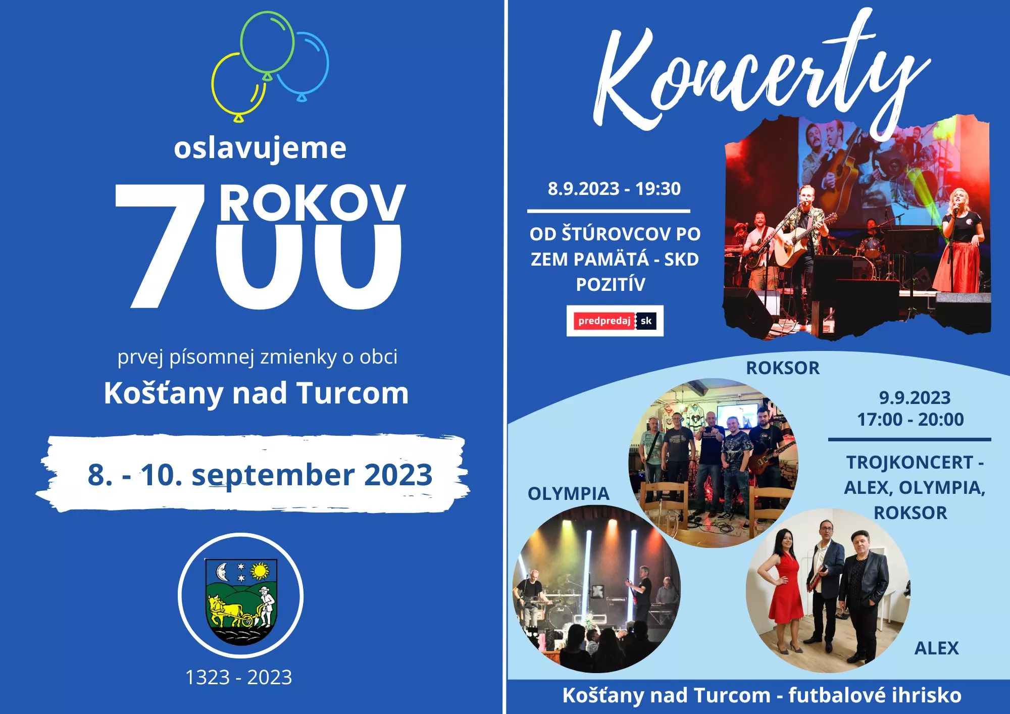 Oslava 700 rokov 1. písomnej zmienky 2023 Košťany nad Turcom